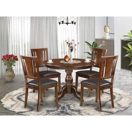 East West Furniture 5 Piece Hartland Dining Table Set - Mahogany HBDU5-MAH-C
